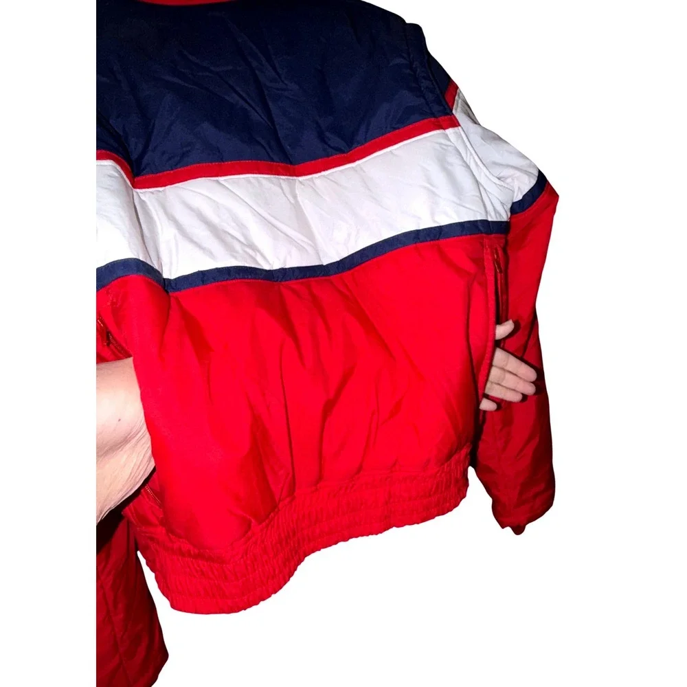 Vtg Colorblock Convert Puffer Jacket Zip Off Sleeves Vest Men L XL Hidden Hood